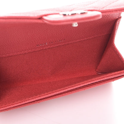 Chanel Caviar Chevron Quilted Card Holder Wallet Dark Pink 5 of 8