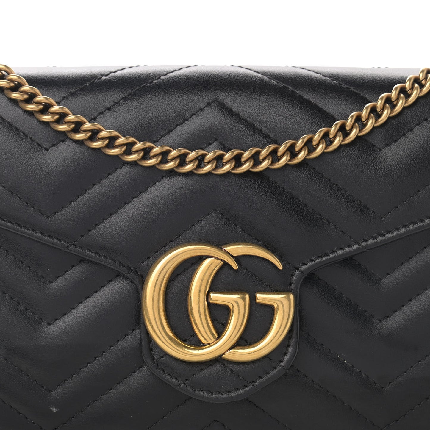 Calfskin Matelasse GG Marmont Chain Wallet Black