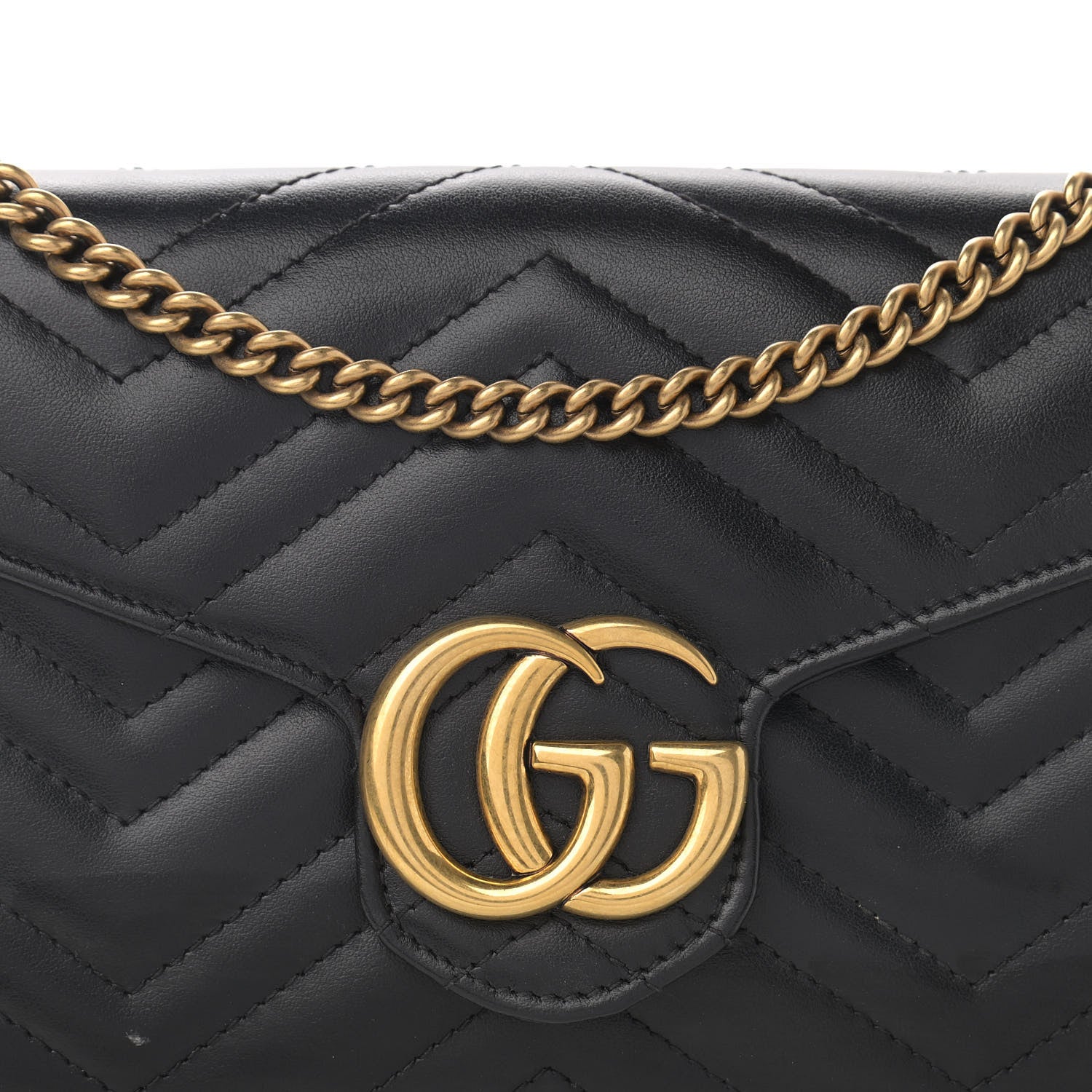 Gucci Calfskin Matelasse GG Marmont Chain Wallet Black 8 of 12
