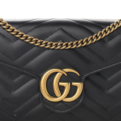 Gucci Calfskin Matelasse GG Marmont Chain Wallet Black 8 of 12