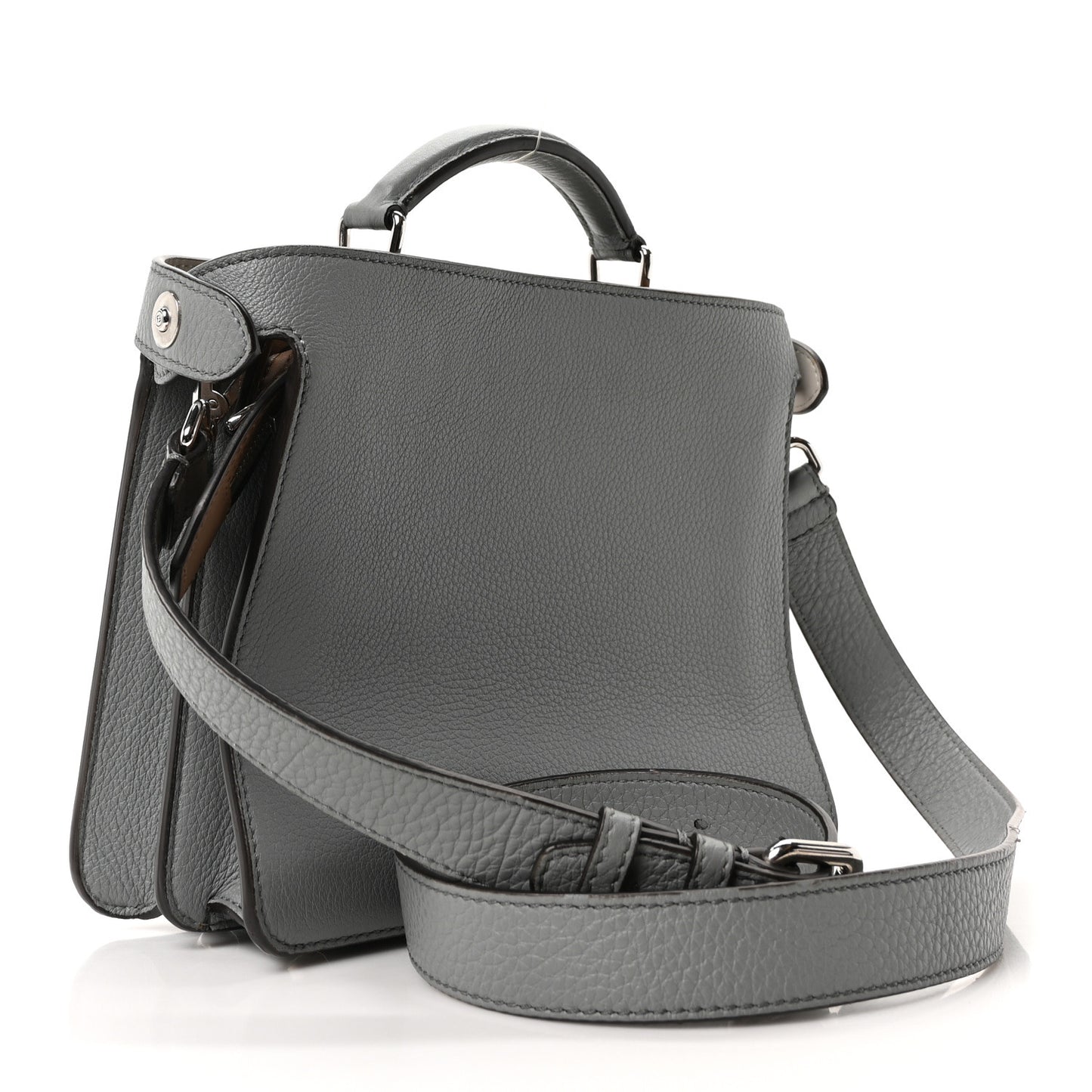 Cuoio Romano Vitello Cover Glazed Fabric Bi-Color FF 1974 Mini Peekaboo I SEE U Satchel  Grigio Chiaro Ghiaia