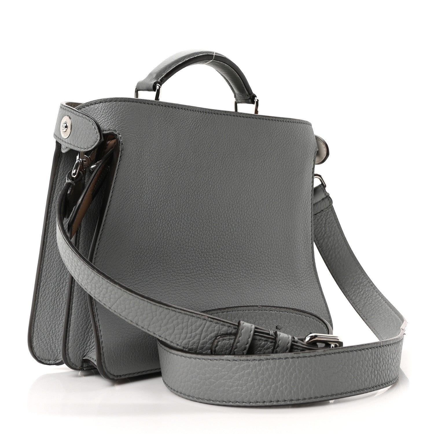 Fendi Cuoio Romano Vitello Cover Glazed Fabric Bi-Color FF 1974 Mini Peekaboo I SEE U Satchel  Grigio Chiaro Ghiaia 3 of 9