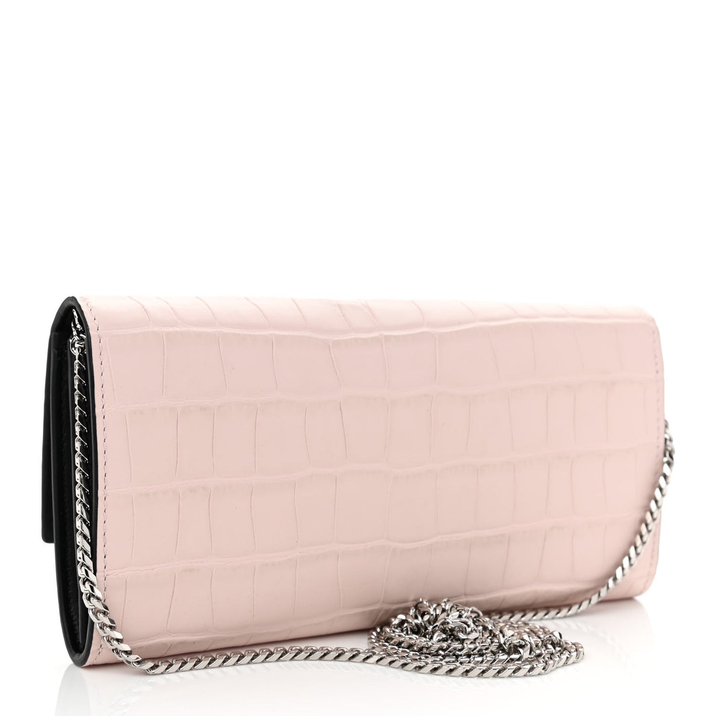 Calfskin Crocodile Embossed Skull Wallet on Chain Baby Pink