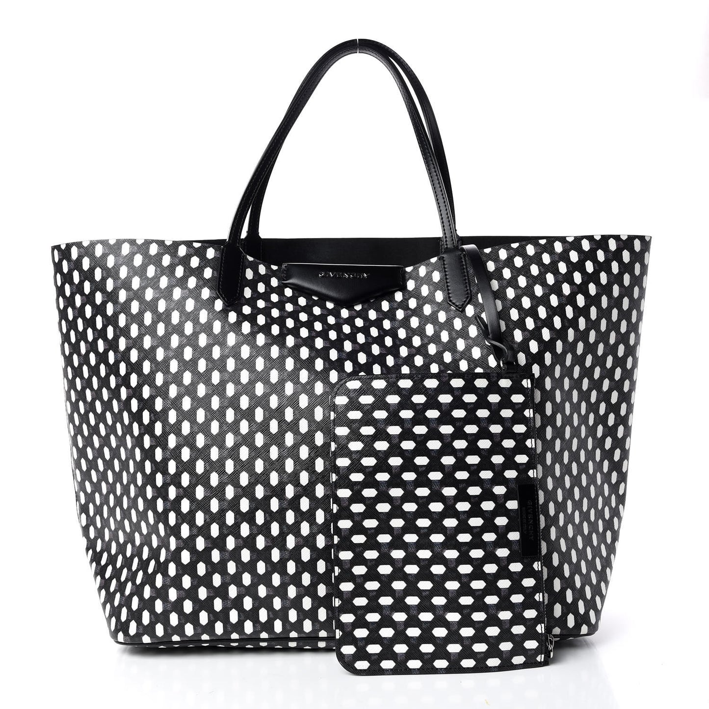 Coated Canvas Large Antigona Tote Black White