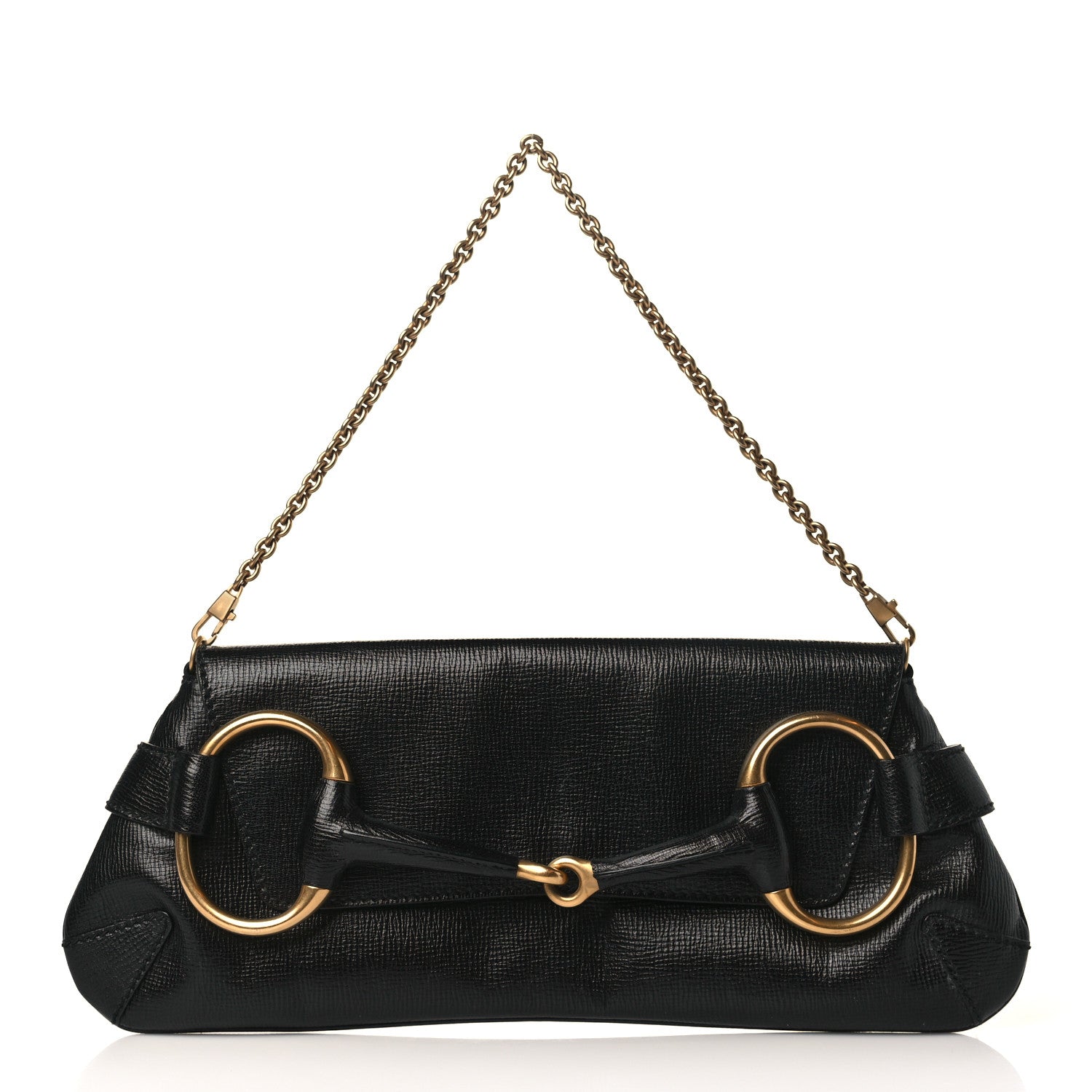 Gucci Textured Calfskin Horsebit Chain Clutch Black 1 of 8