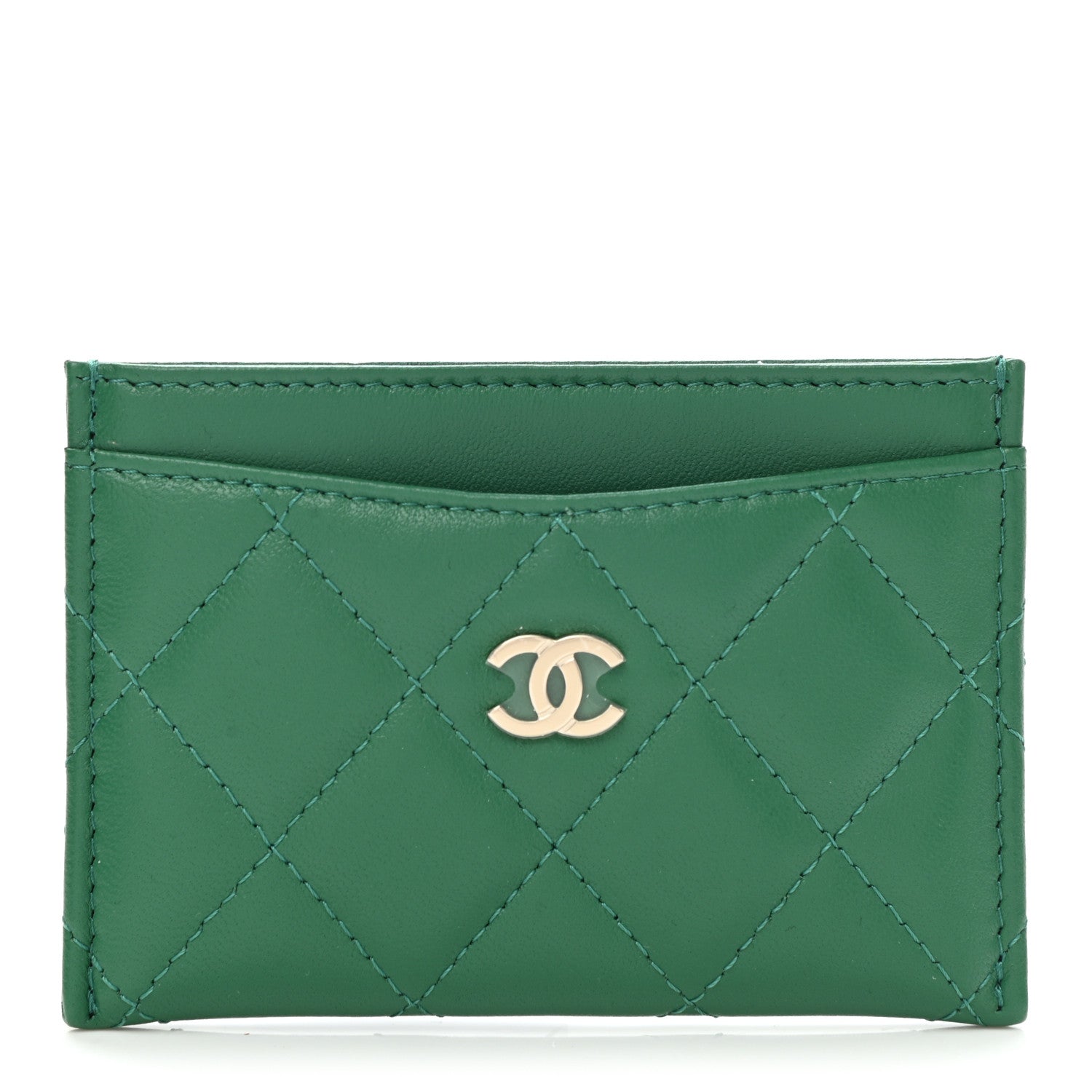 Chanel Lambskin Quilted Card Holder Green 1 of 9