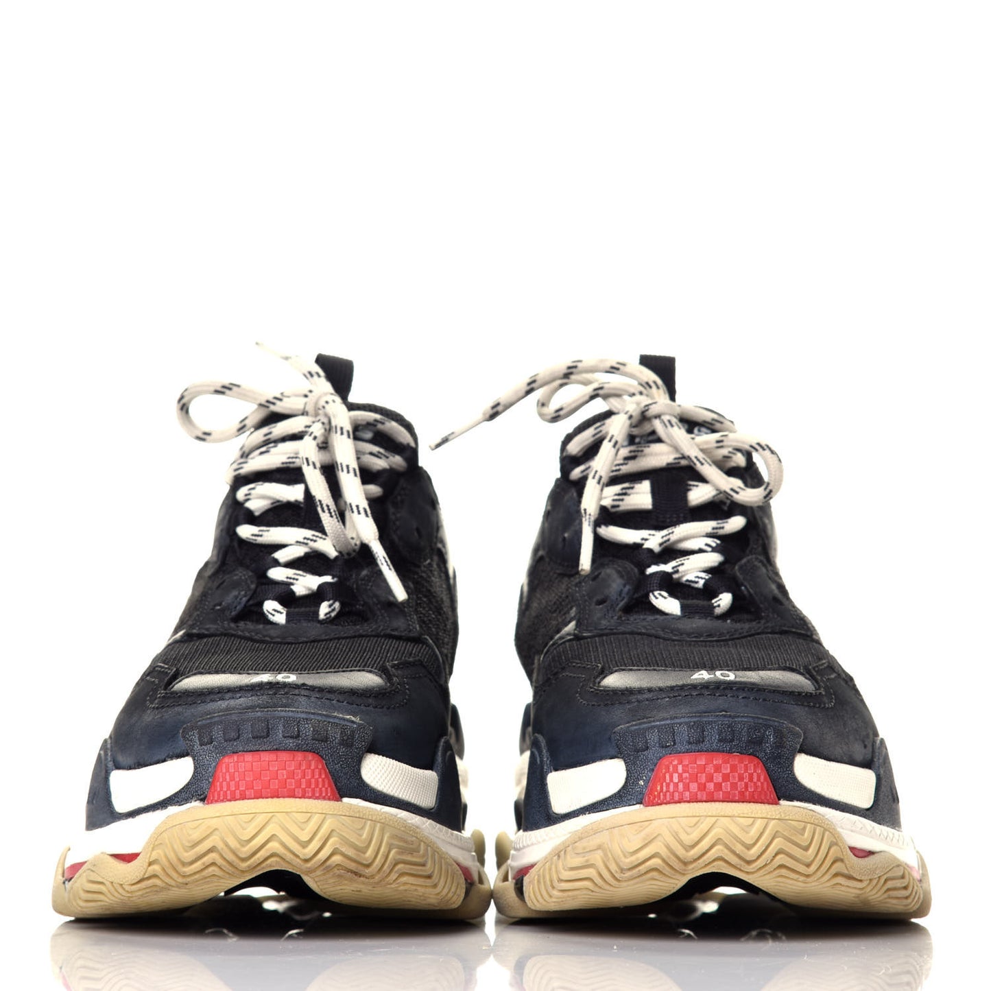 Fabric Mesh Washed Effect Womens Triple S Sneakers 40 Black Red