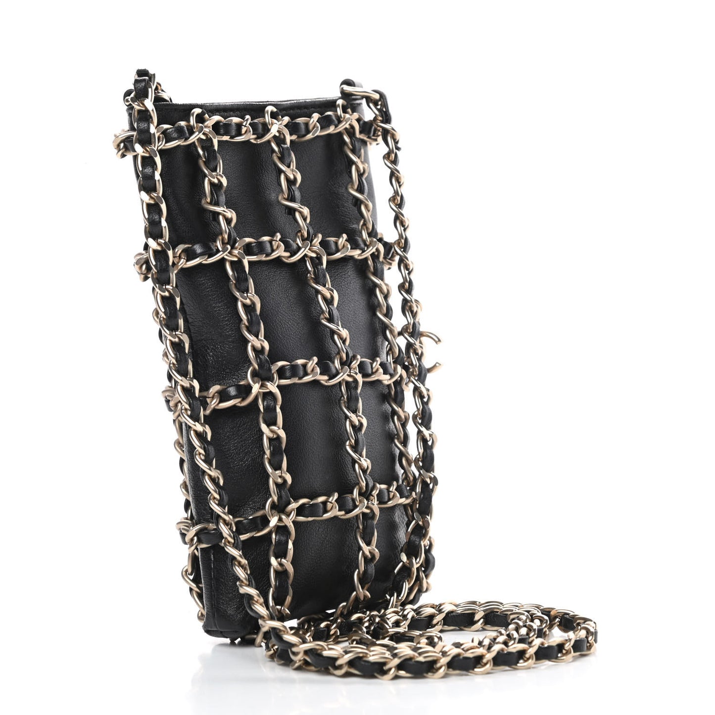 Lambskin Tech Me Out Clutch With Chain Black