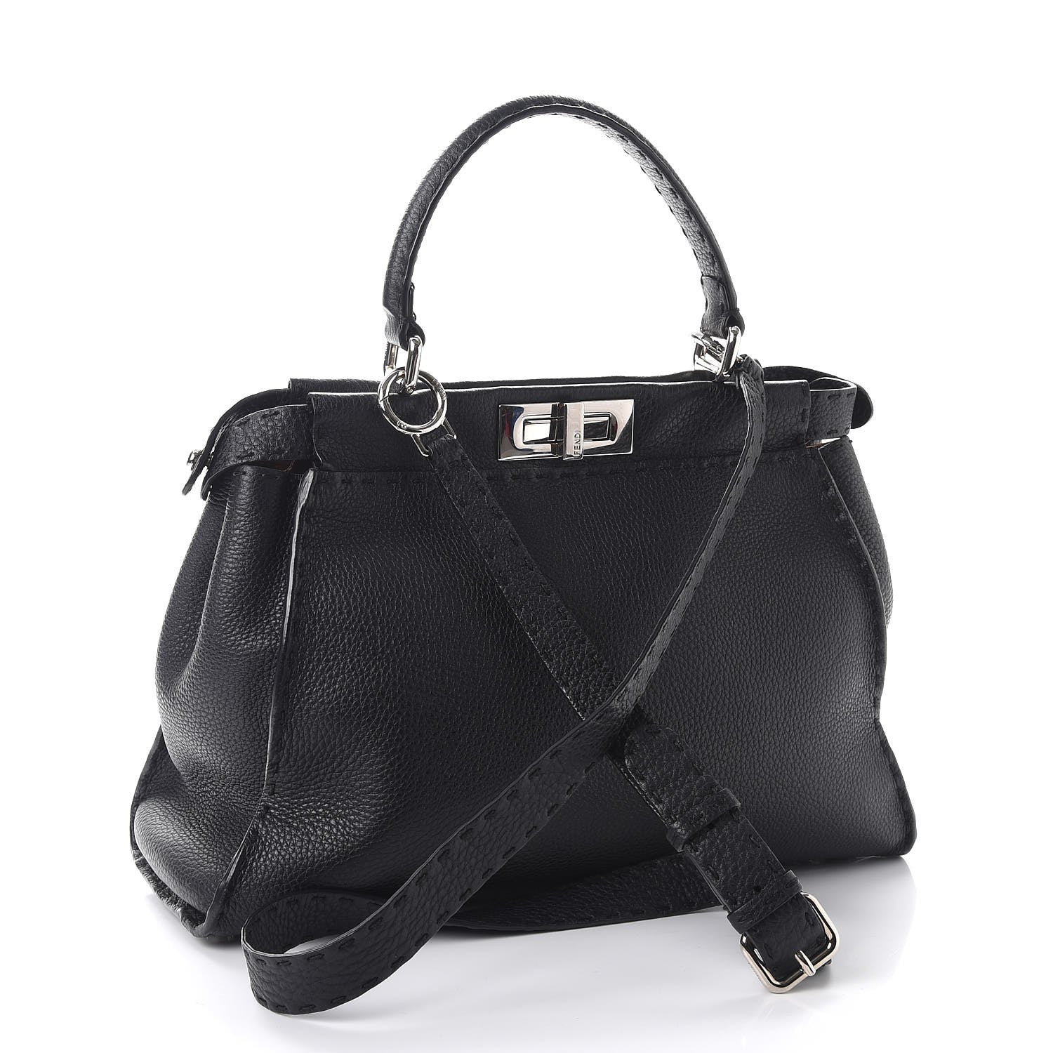 Fendi Cuoio Romano Selleria Bi-Color Medium Peekaboo Iconic Satchel Black Mou 5 of 10
