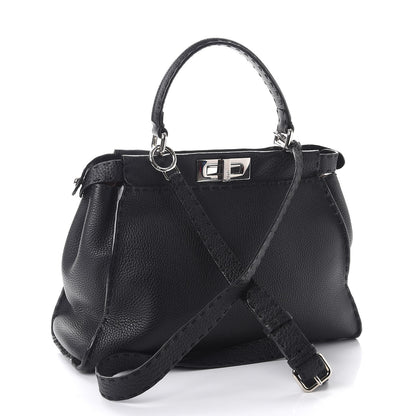 Fendi Cuoio Romano Selleria Bi-Color Medium Peekaboo Iconic Satchel Black Mou 5 of 10