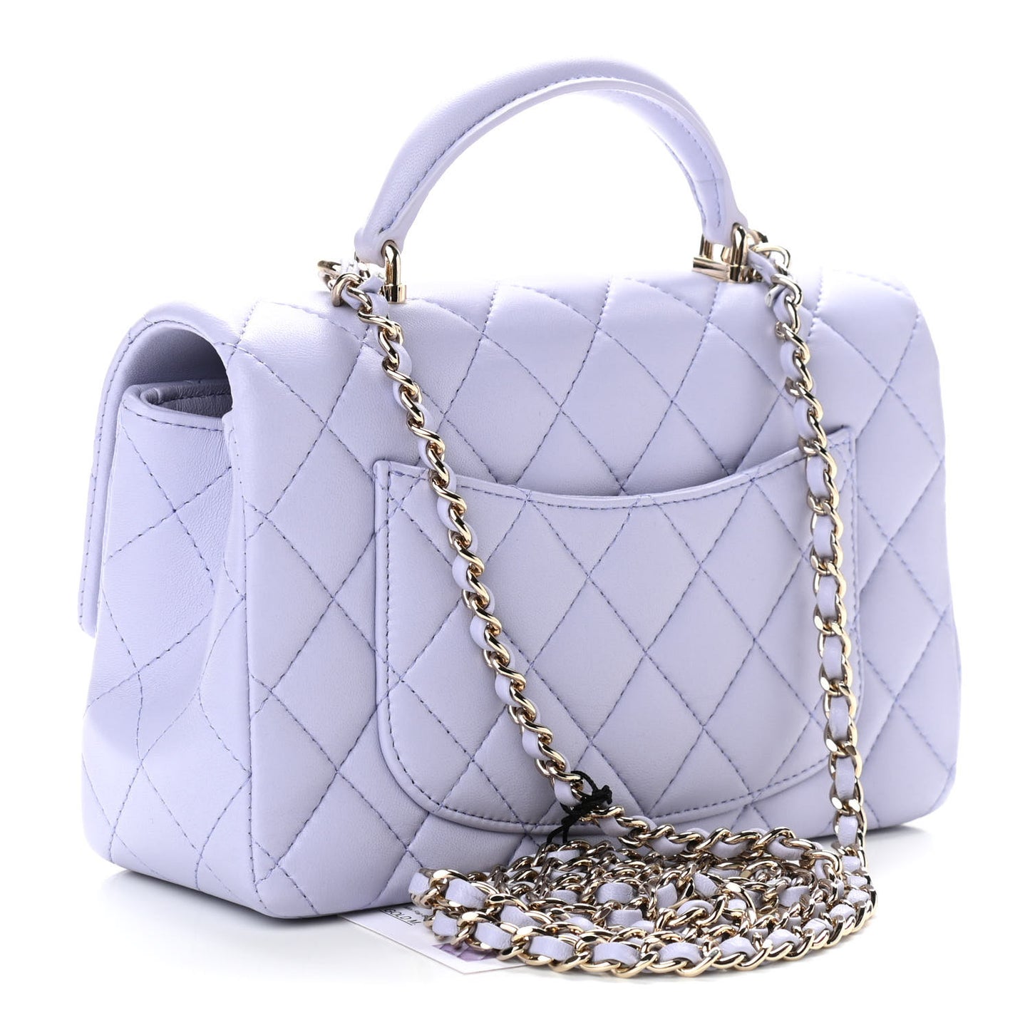 Lambskin Quilted Mini Top Handle Rectangular Flap Light Purple