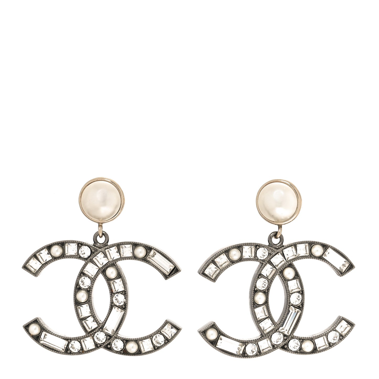 Crystal Pearl CC Drop Earrings Gold Silver