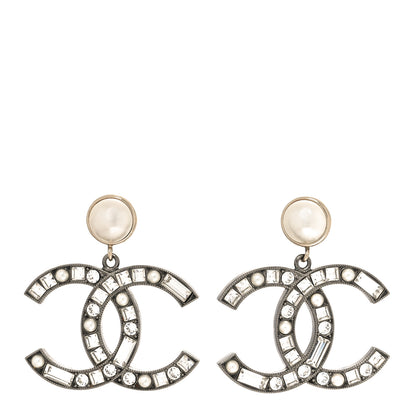 Chanel Crystal Pearl CC Drop Earrings Gold Silver 1 of 4