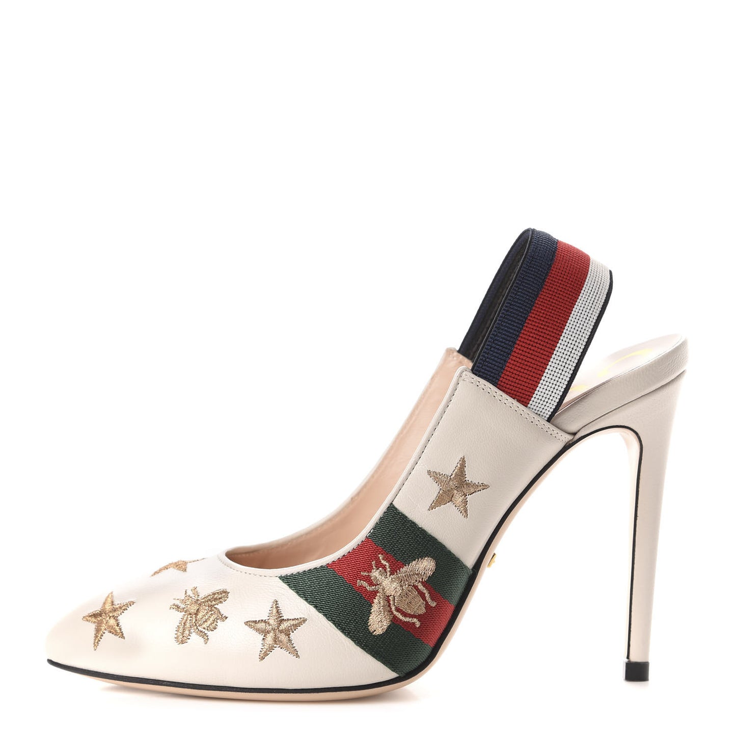 Malaga Kid Web Bee Star Embroidered Sylvie High Heel Slingback Pumps 36.5 White