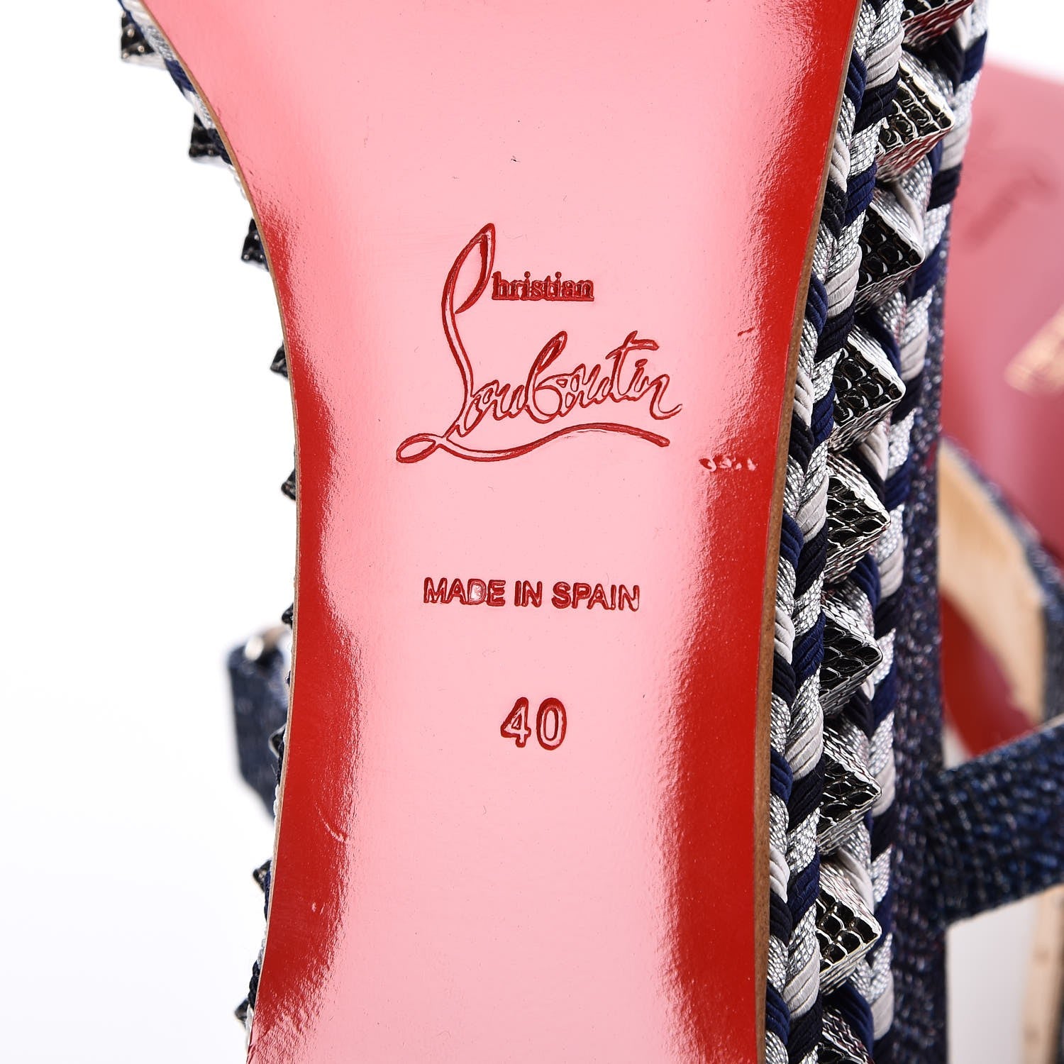 Christian Louboutin Lame Lux Pyraclou 60 Platform Sandals 40 Denim 6 of 7