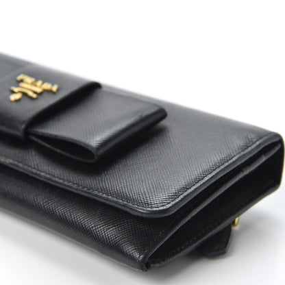 Prada Saffiano Bow Continental Wallet Nero Black 6 of 10