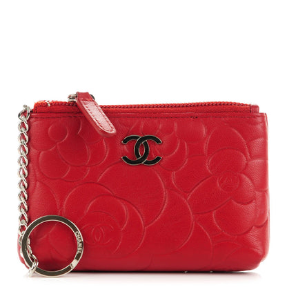 Chanel Lambskin Camellia Embossed Key Holder Case Red 1 of 7