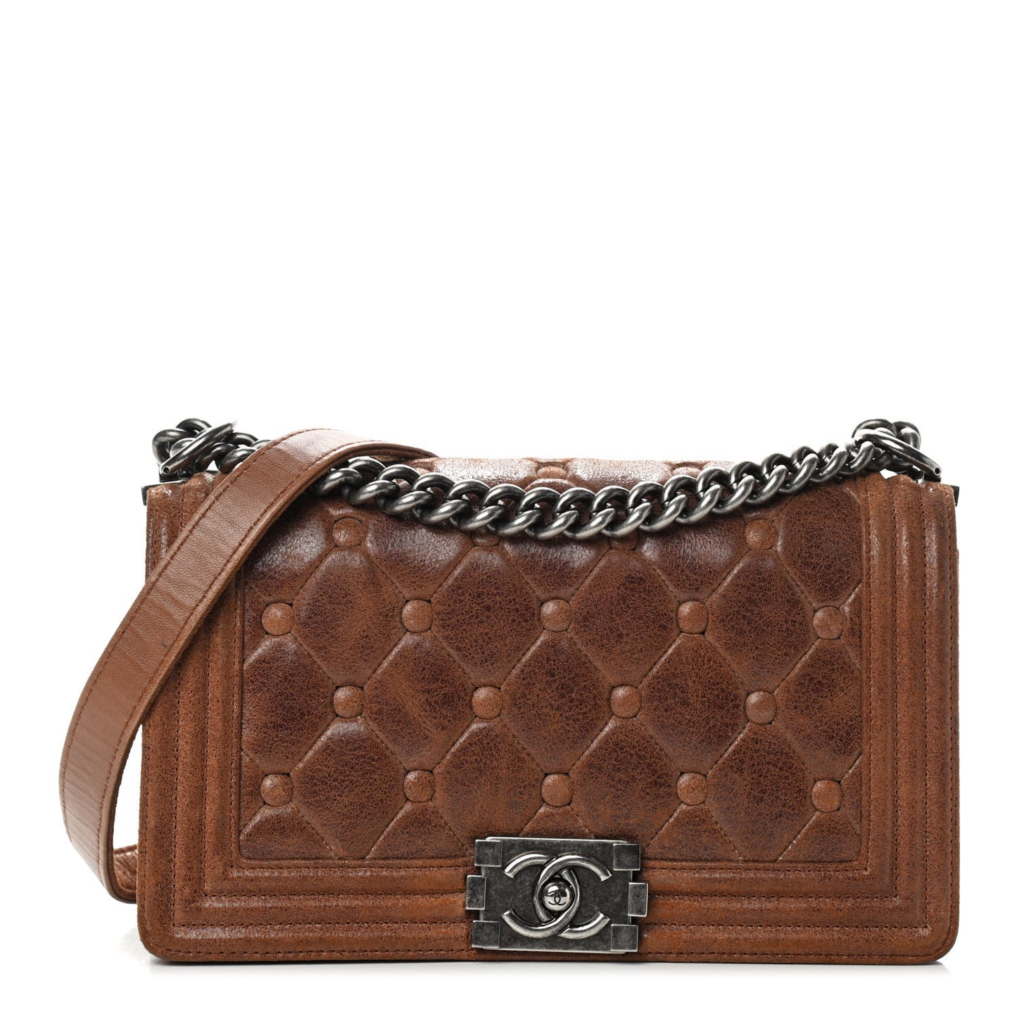Goatskin Chesterfield Quilted Medium Celtic Boy Flap Brown