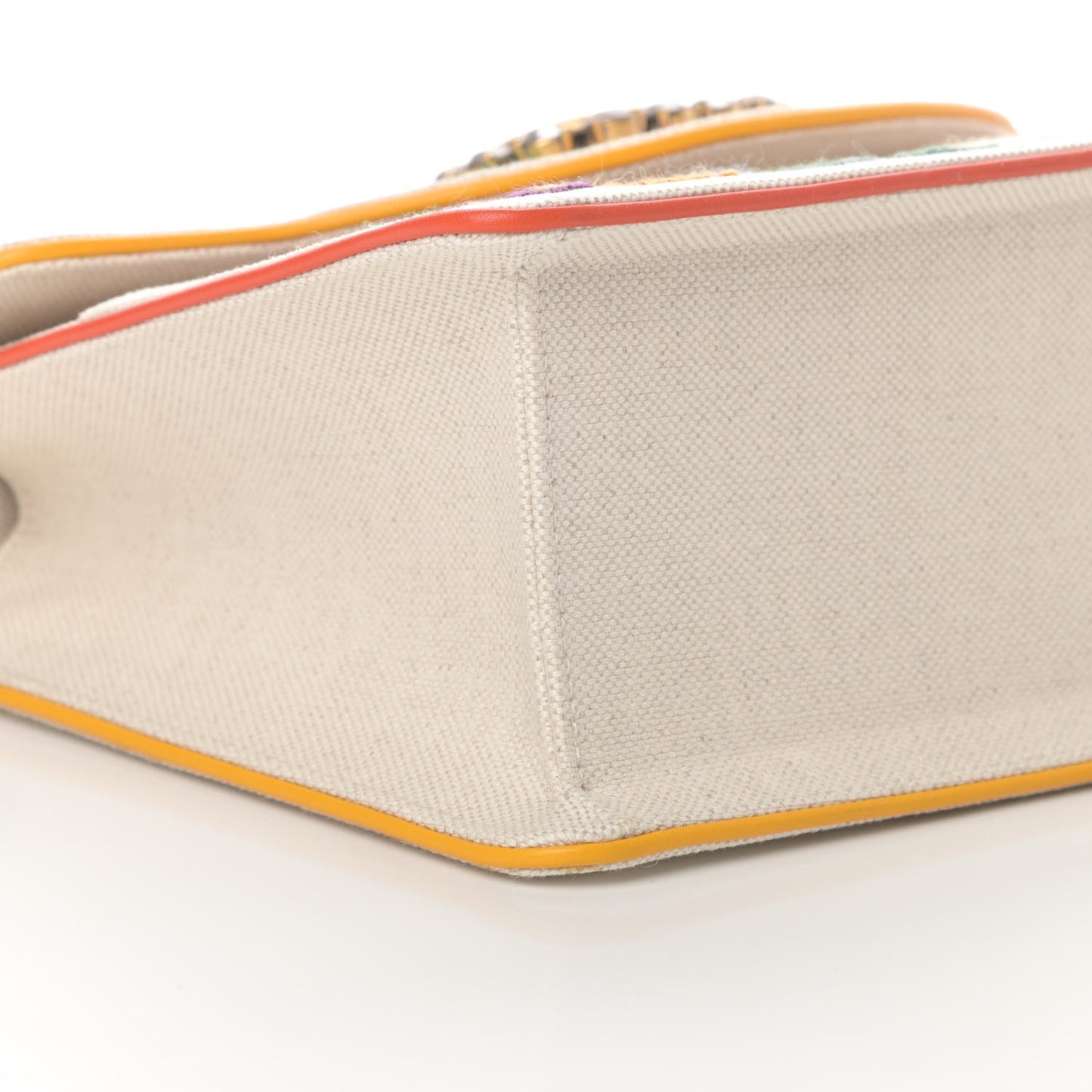 Linen Canvas Embroidered Small Shoulder Bag White