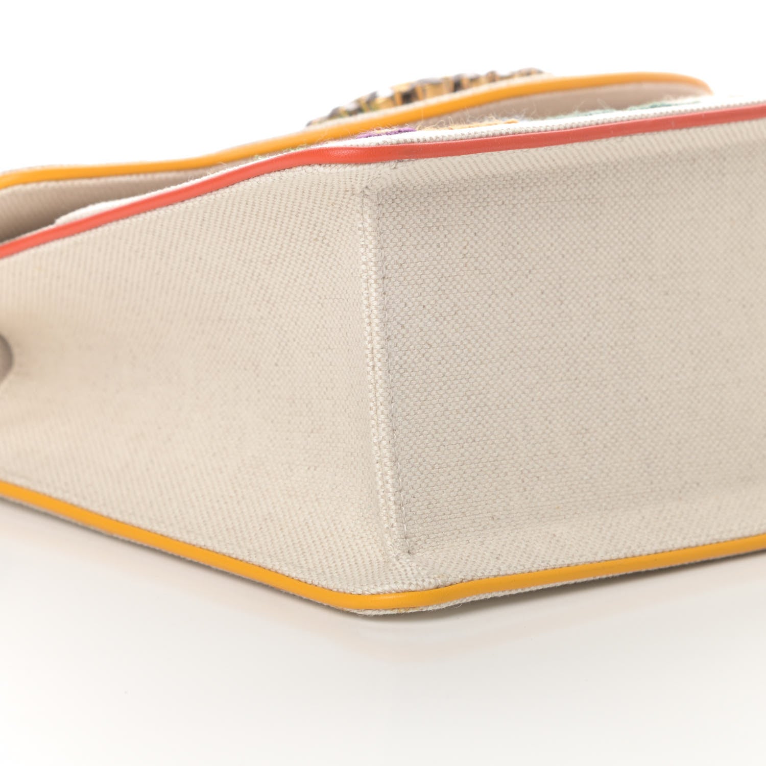 Gucci Linen Canvas Embroidered Small Shoulder Bag White 9 of 11