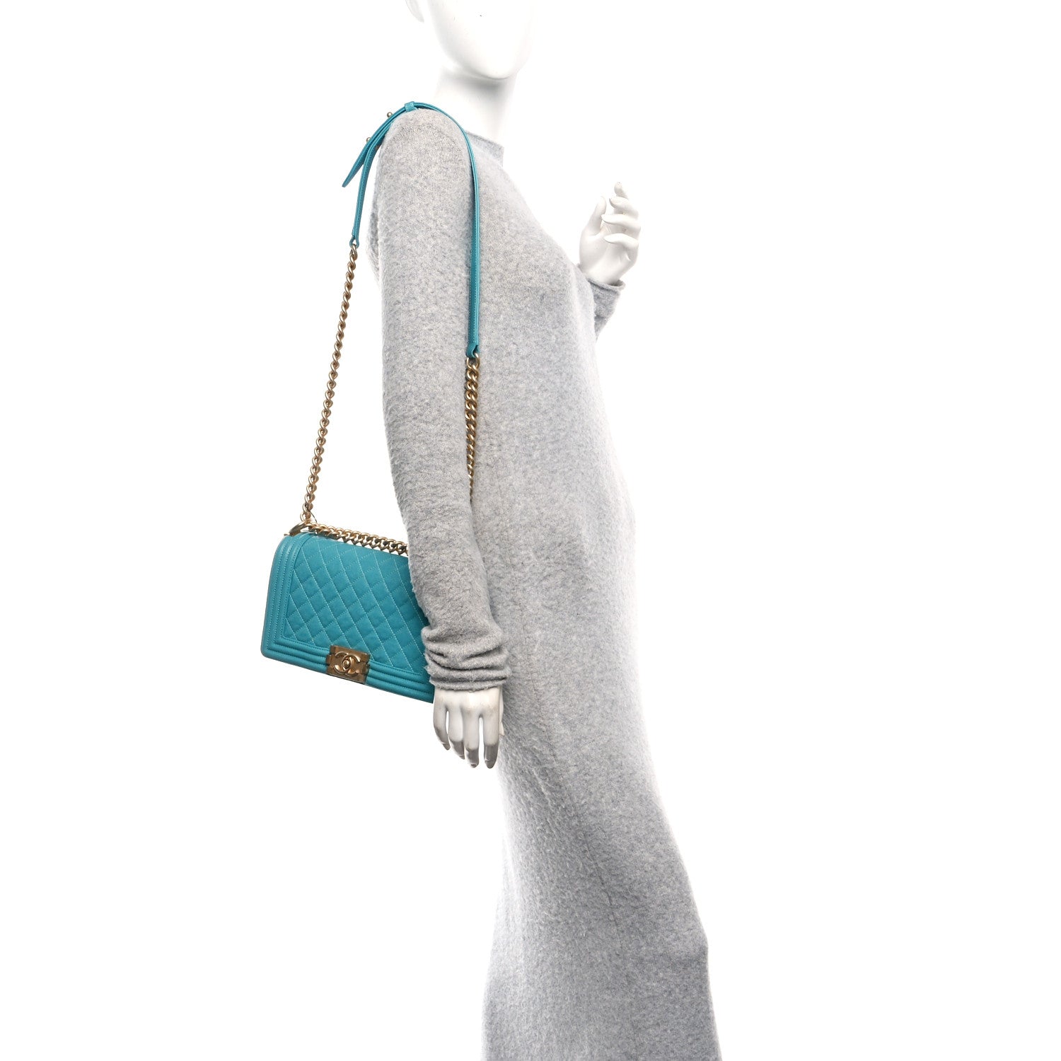 Chanel Caviar Quilted Medium Boy Flap Turquoise 2 of 10