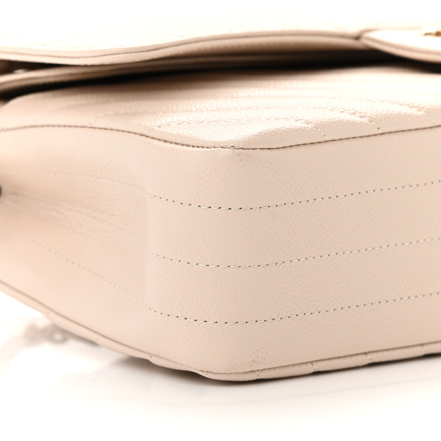 Caviar Chevron Quilted Medium Double Flap Beige