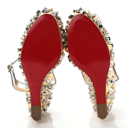 Christian Louboutin Calfskin Lame Cork Almericca 120 Studded Wedge Sandals 41 Silver 5 of 14
