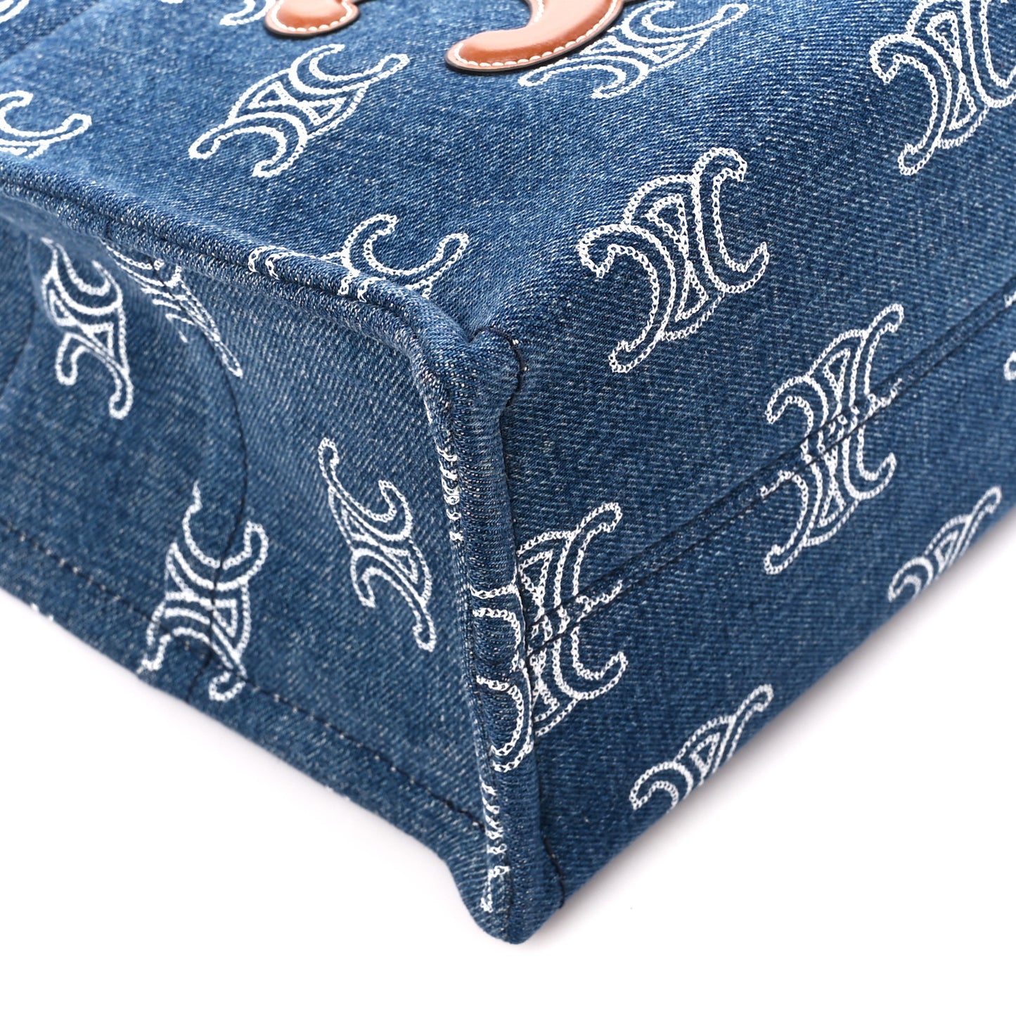 Canvas Calfskin Triomphe Print Small Cabas Navy Tan