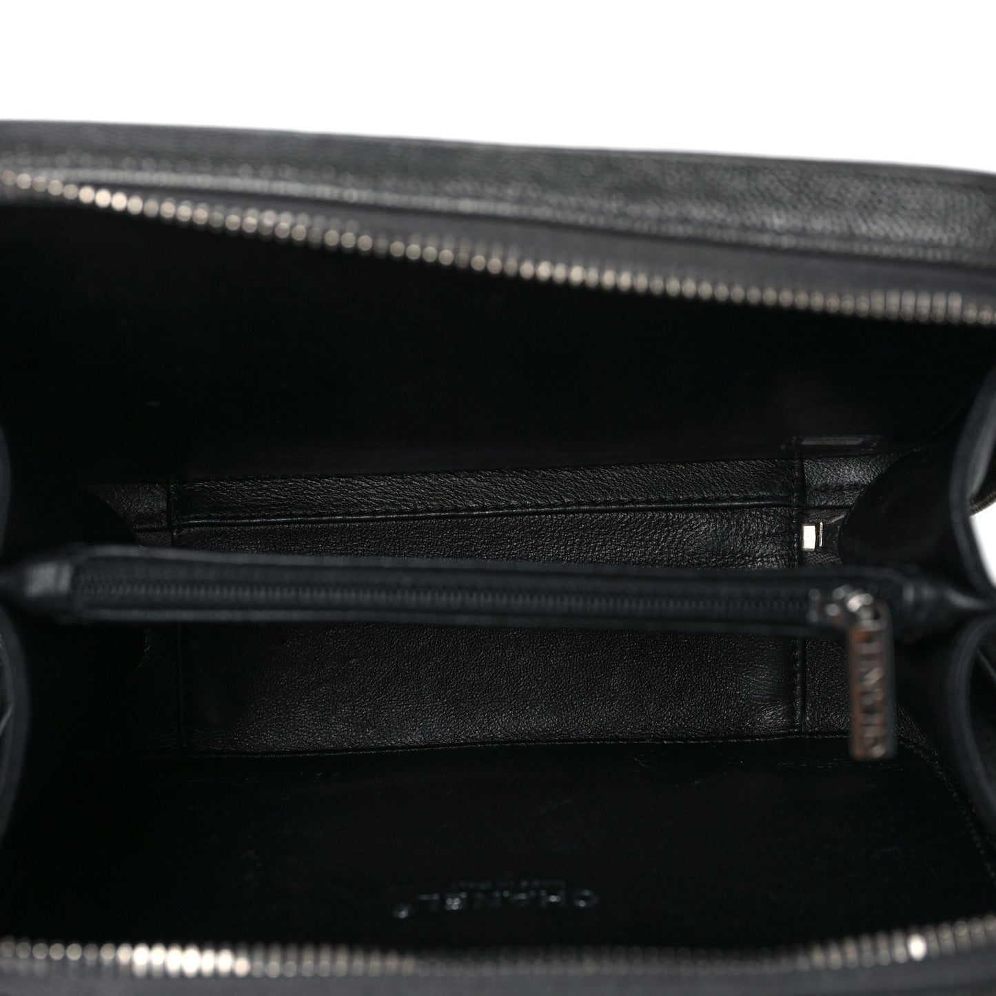 Metallic Caviar Quilted Medium CC Filigree Vanity Case Dark Silver