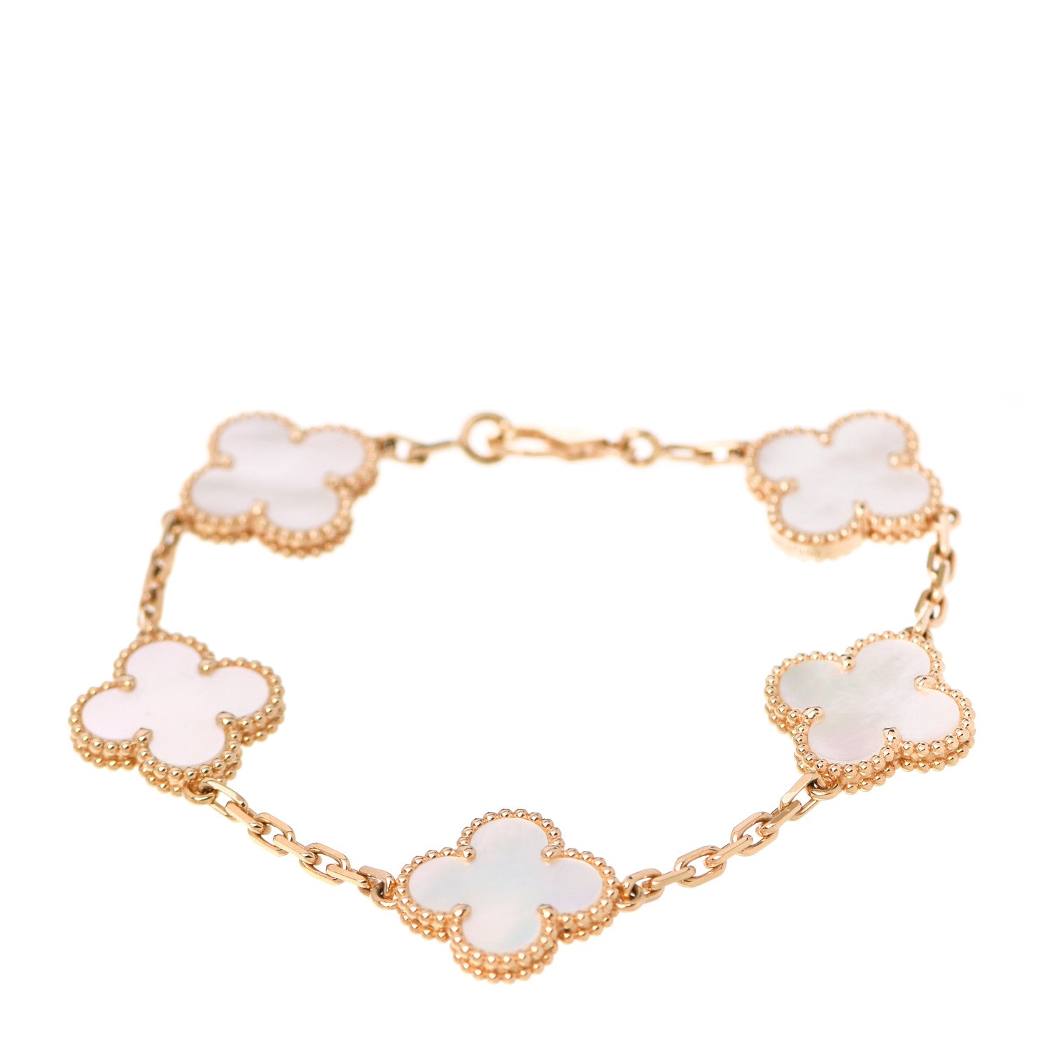 Van Cleef & Arpels 18K Yellow Gold Mother of Pearl 5 Motifs Vintage Alhambra Bracelet 1 of 7
