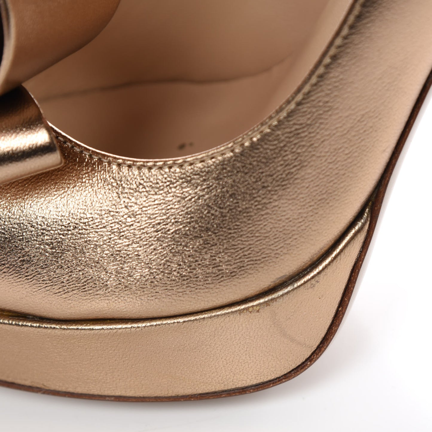 Metallic Nappa Couture Bow Peep Toe 25/120mm Platform Pumps 38 Light Bronze