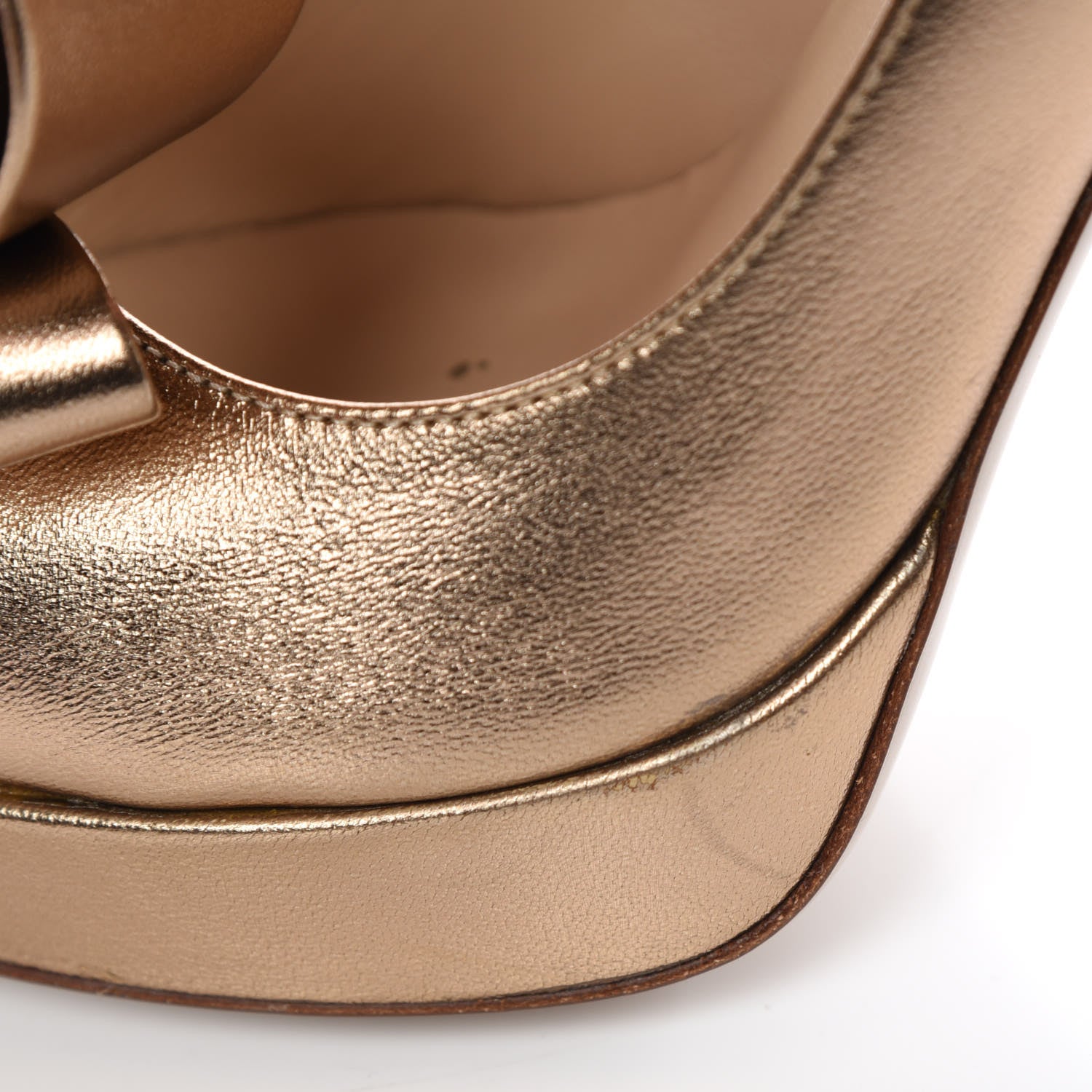 Valentino Garavani Metallic Nappa Couture Bow Peep Toe 25/120mm Platform Pumps 38 Light Bronze 9 of 11