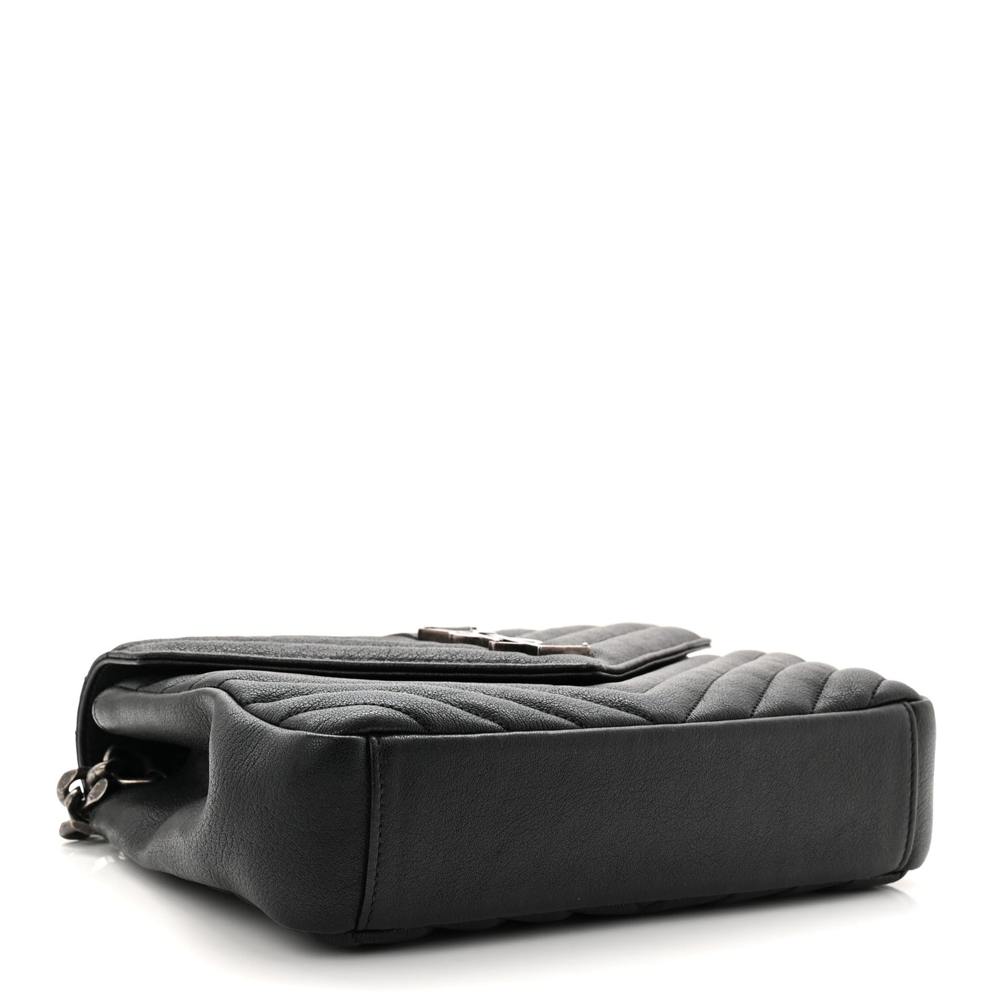 Sheepskin Matelasse Chevron Monogram Medium College Bag Black