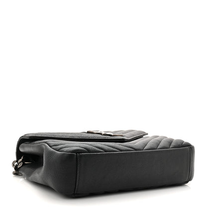 Saint Laurent Sheepskin Matelasse Chevron Monogram Medium College Bag Black 7 of 20