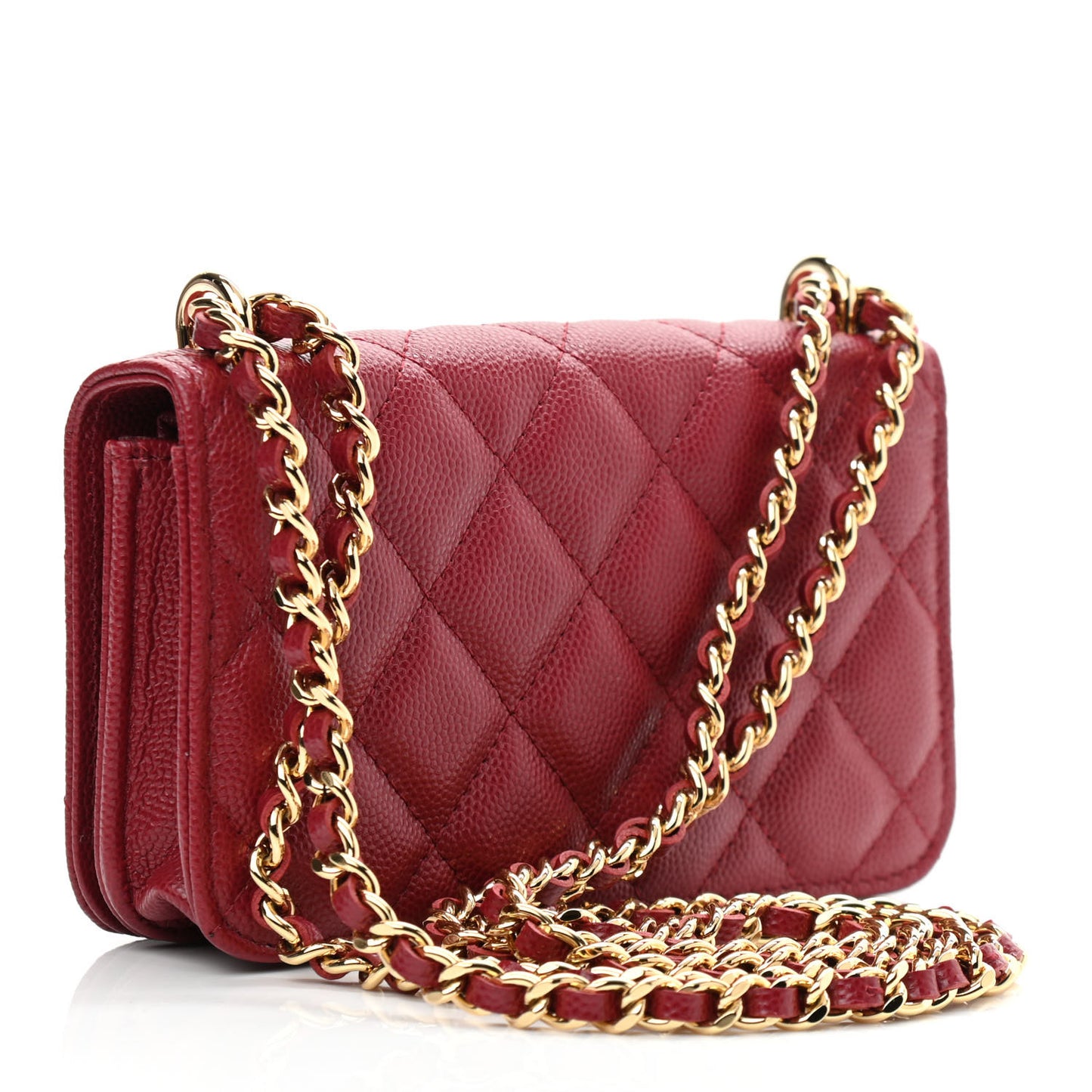 Caviar Quilted Pocket Twins Clutch With Chain Burgundy