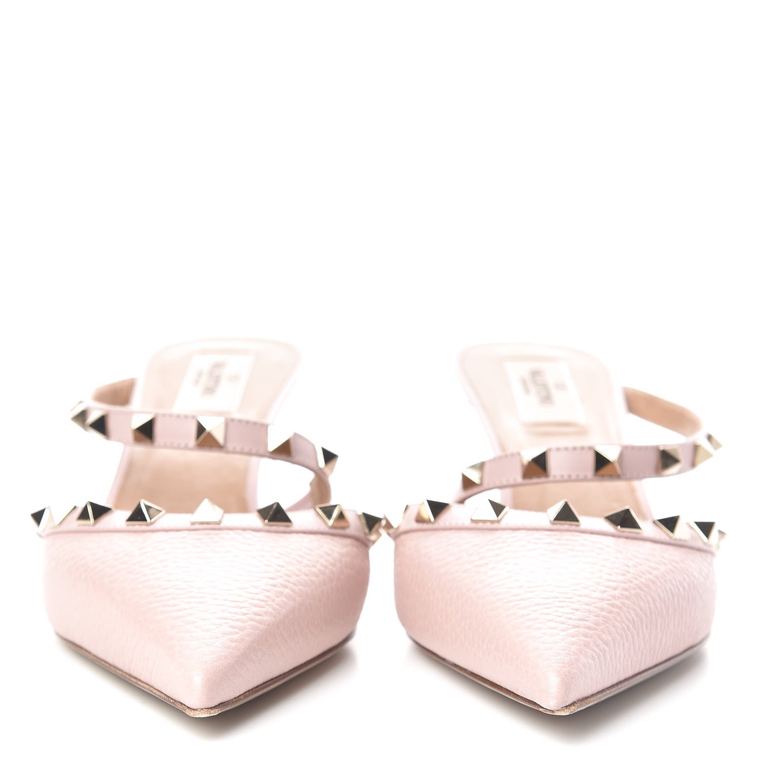 Valentino Garavani Pebbled Calfskin Rockstud Cross Strap 50mm Mules 38.5 Water Rose 2 of 9