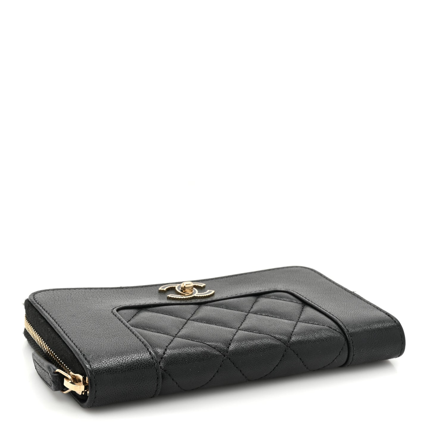 Sheepskin Quilted Mademoiselle Vintage Zip Around Wallet Black