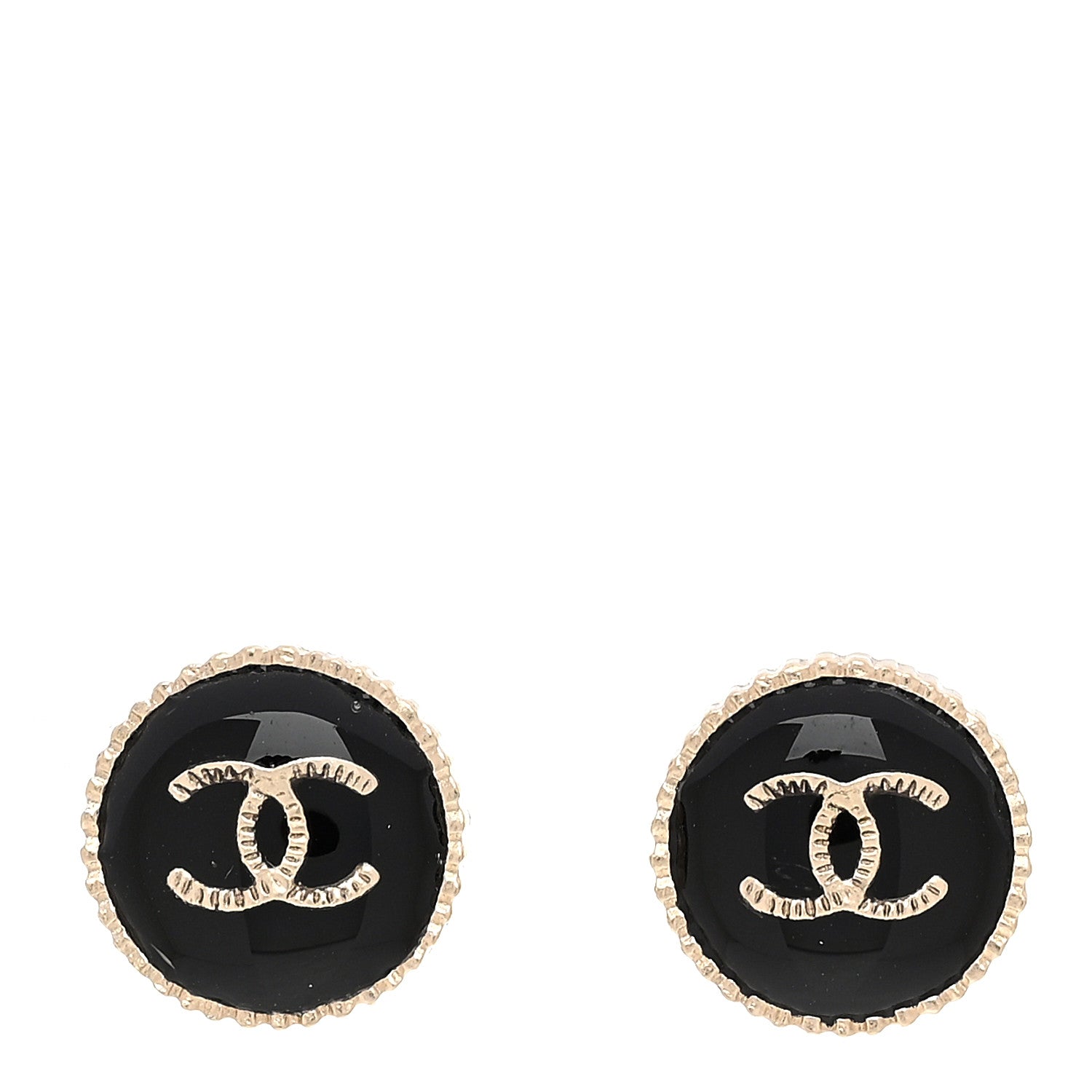 Chanel Metal Enamel CC Round Earrings Gold Black 1 of 4