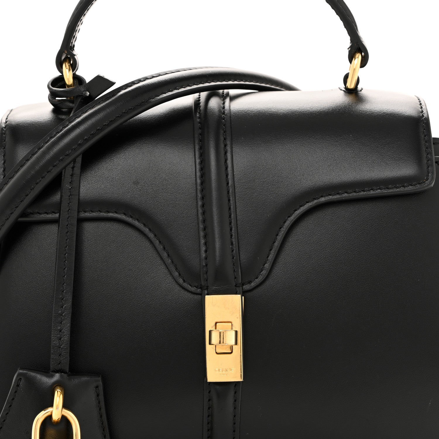 Celine Satinated Calfskin Mini 16 Top Handle Bag Black 11 of 16