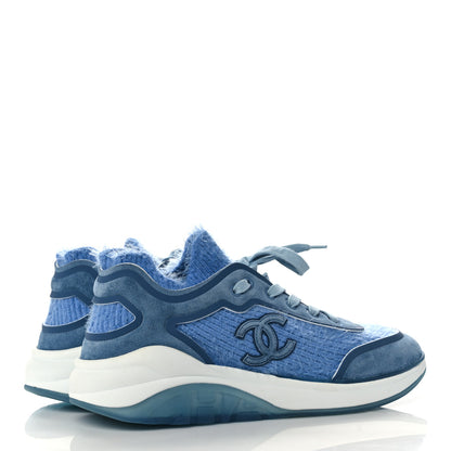 Chanel Suede Calfskin Stretch Fabric CC Sneakers 41 Light Blue 4 of 7
