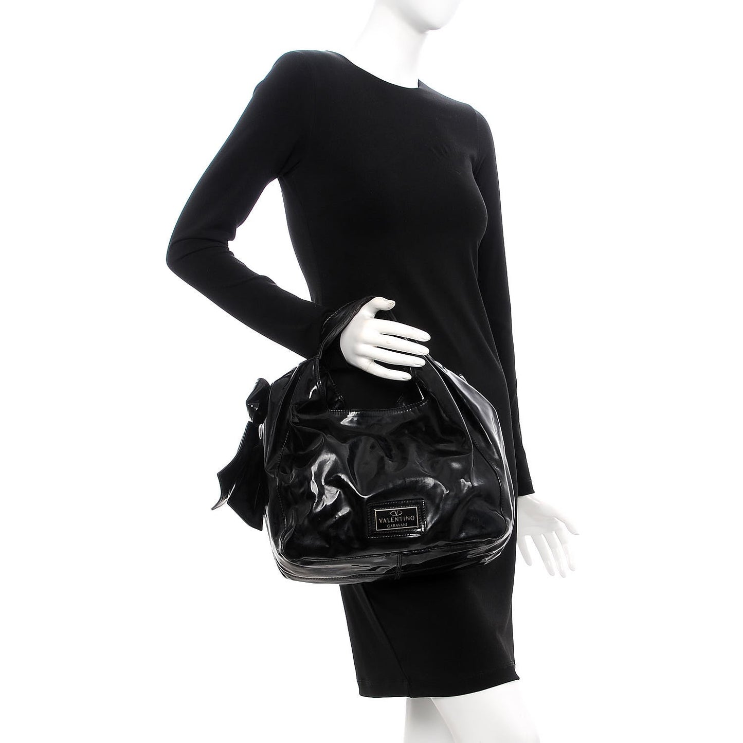 Patent Lacca Small Nuage Bow Hobo Black