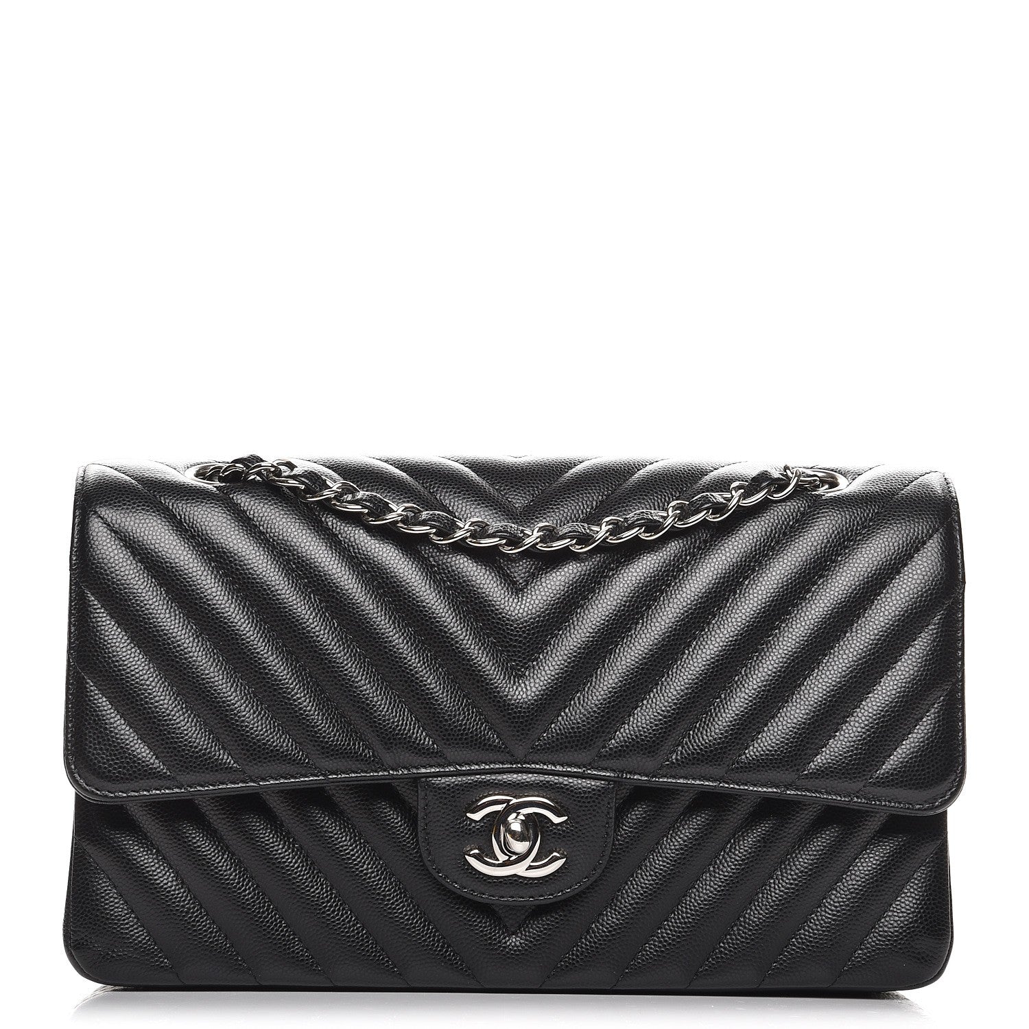 Chanel Caviar Chevron Quilted Medium Double Flap Black 1 of 10