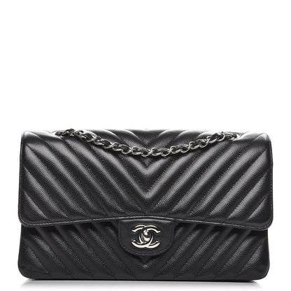 Chanel Caviar Chevron Quilted Medium Double Flap Black 1 of 10