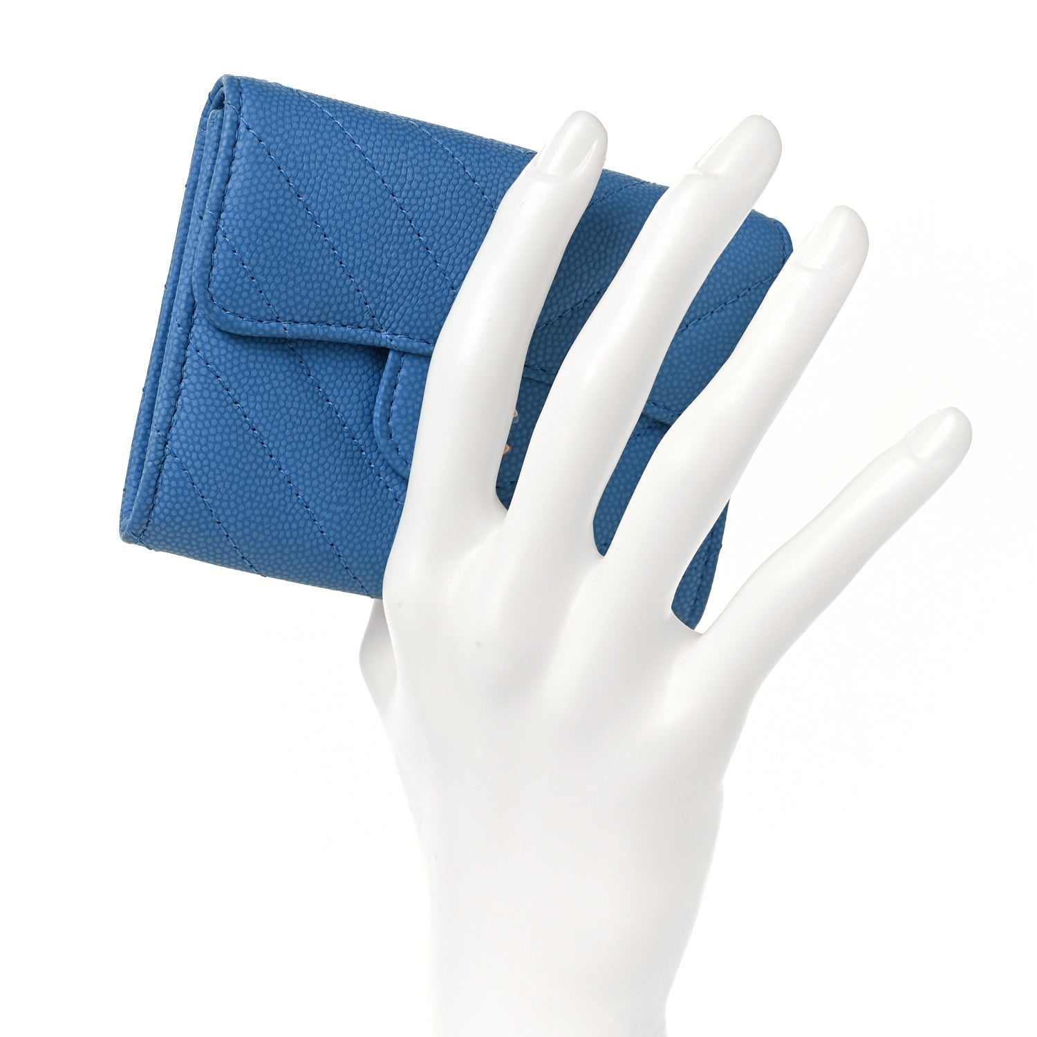 Chanel Caviar Flat Chevron Quilted Flap Card Holder Wallet Blue 2 of 11