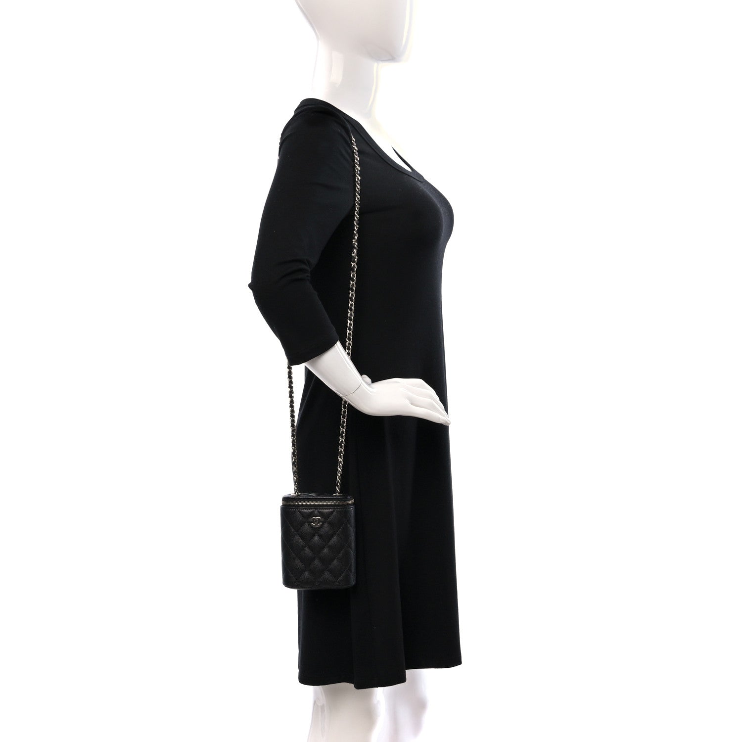 Chanel Caviar Quilted Small Vertical Coco Beauty Vanity Case With Chain Black 2 of 10