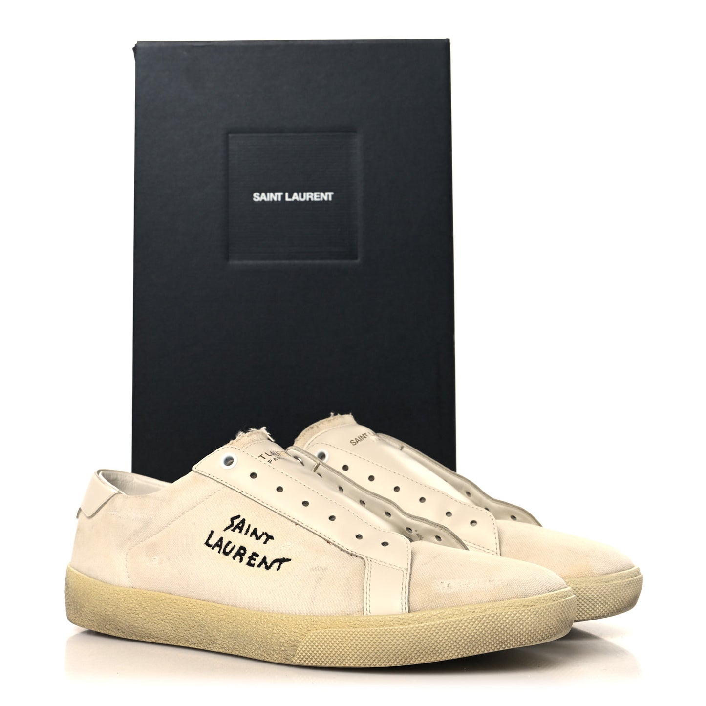 Distressed Canvas Court Classic Sneakers 42 Panna