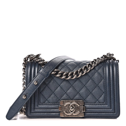 Chanel Metallic Calfskin Quilted Small Boy Flap Blue 1 of 10