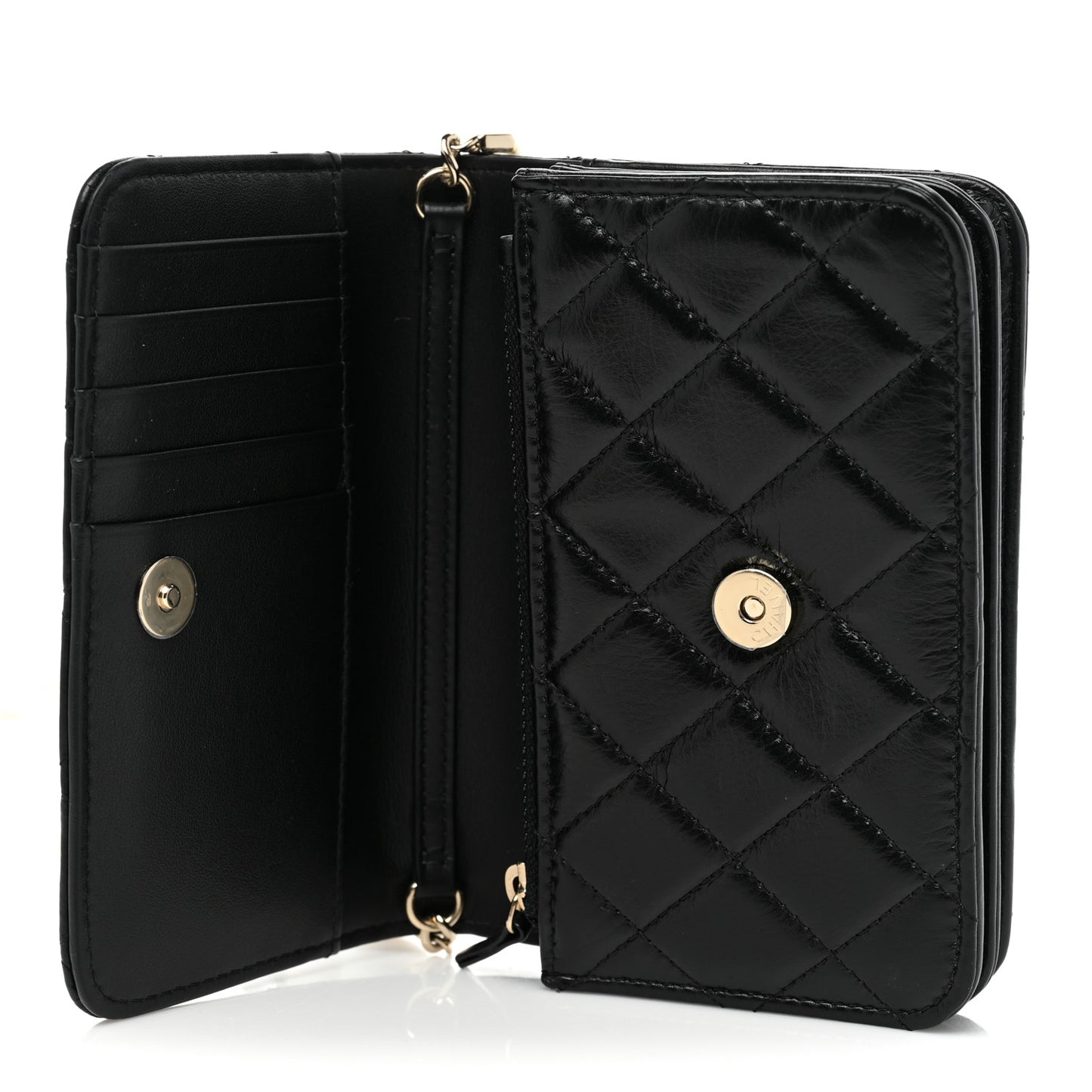 Calfskin Quilted Mini Maxi Pearls Wallet On Chain WOC Black