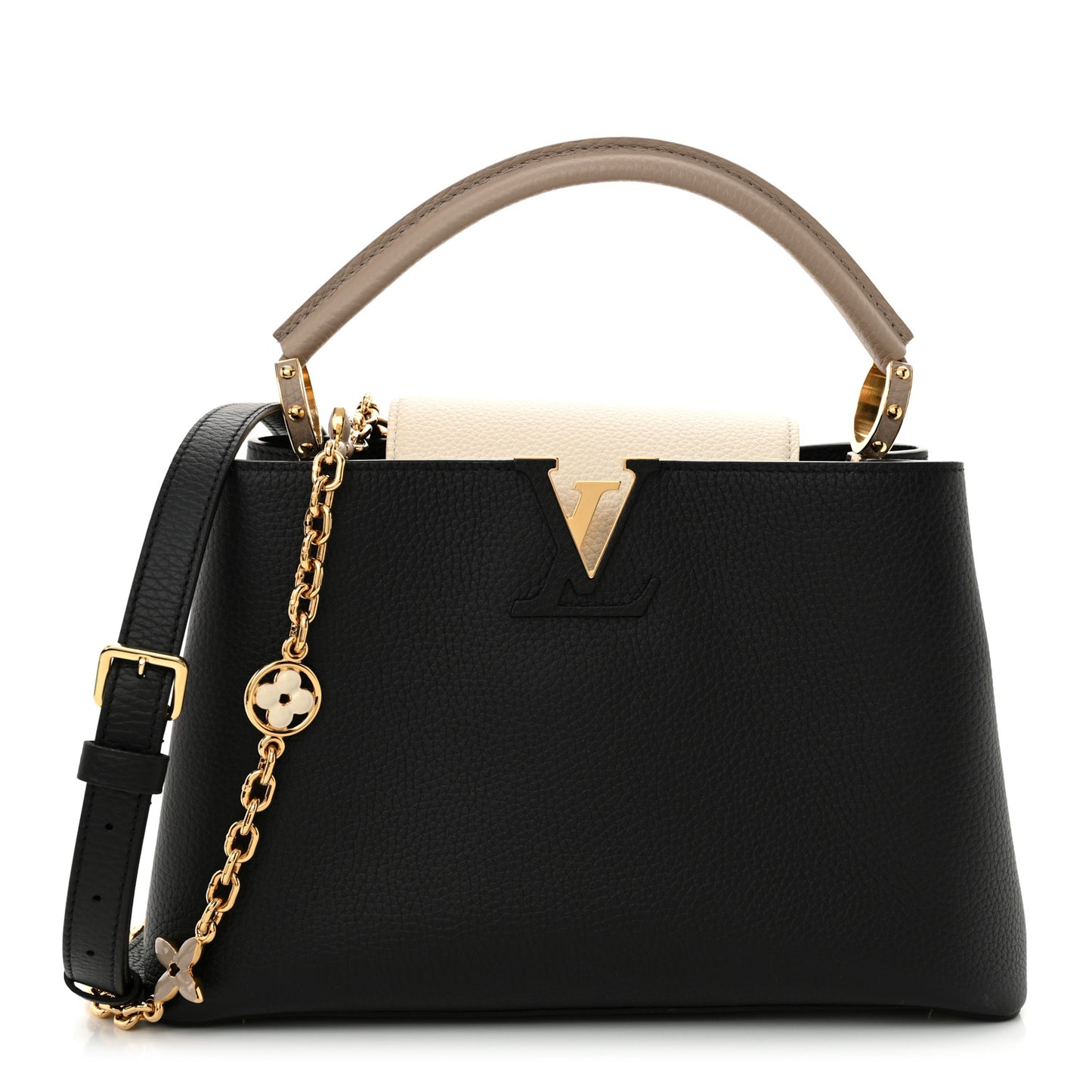 Taurillon Flower Chain Capucines MM Black Galet Gray Pearly Cream