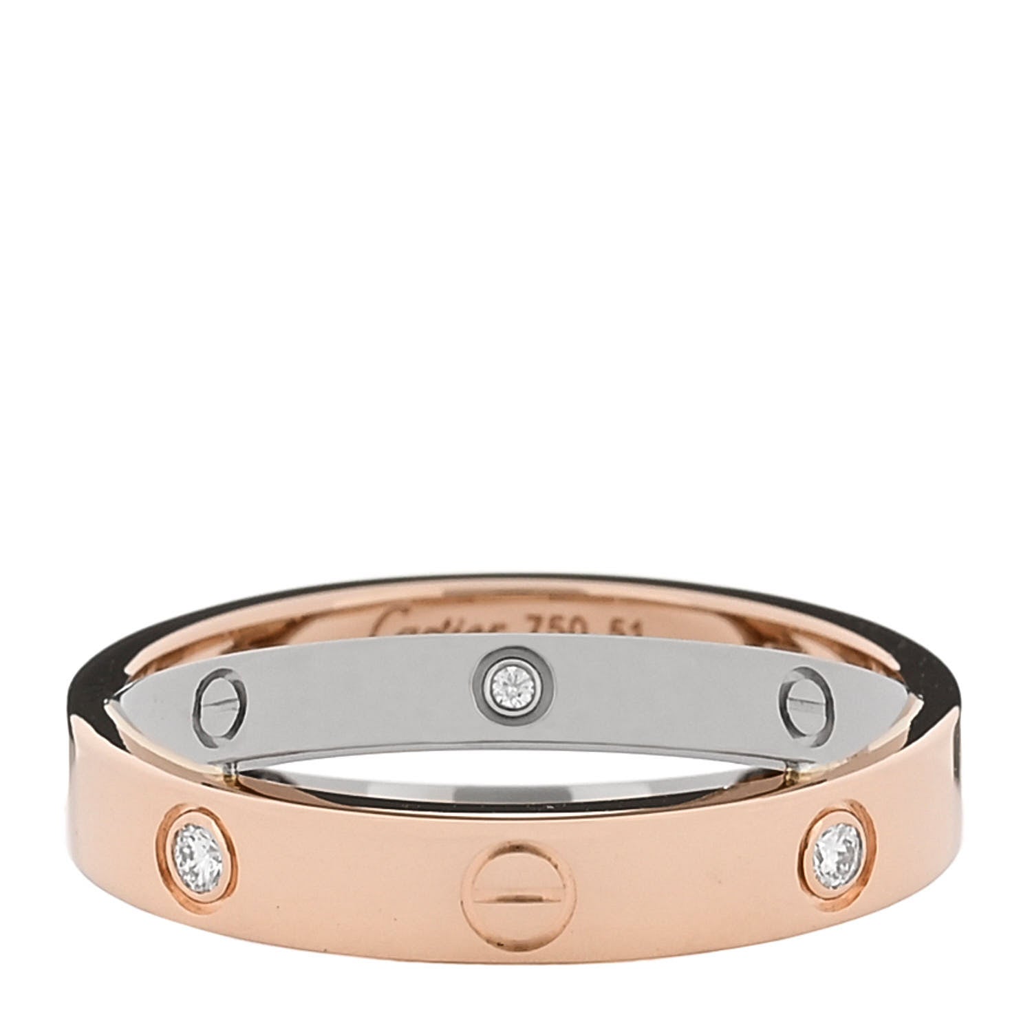 Cartier 18K Pink White Gold 6 Diamond LOVE Ring 51 5.75 1 of 4